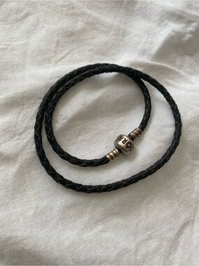 Pandora Black Braided Leather Band Bracelet with Silver Clasp